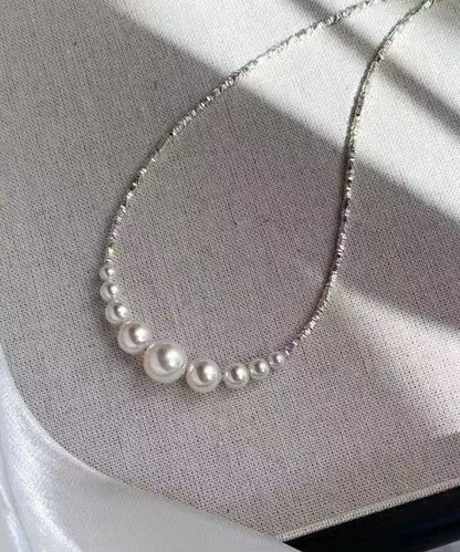 White Sterling Silver Pearl Broken Silver Princess Necklace