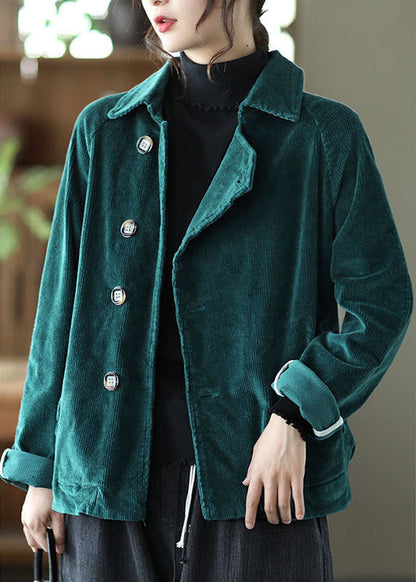 Fitted Tea Green Peterpan Collar Button Patchwork Fall Coat