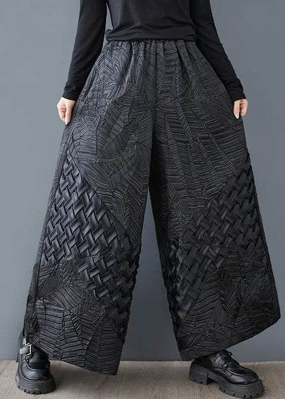 Original Design Black Oversized Jacquard Wide Leg Pants Summer
