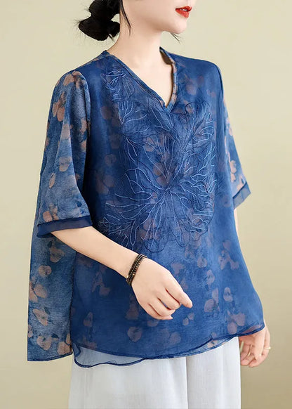 Blue Embroidered T Shirts Summer