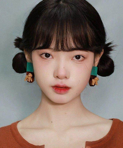 Colorblock Acrylic Resin Teddy Dog Stud Earrings