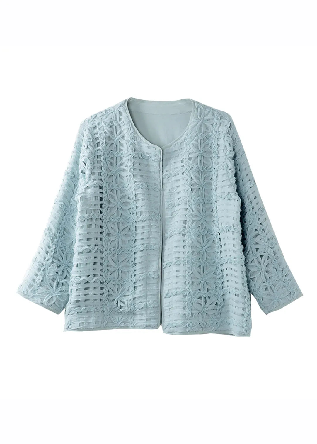 Blue Lace Patchwork Hollow Out Cardigans Long Sleeve