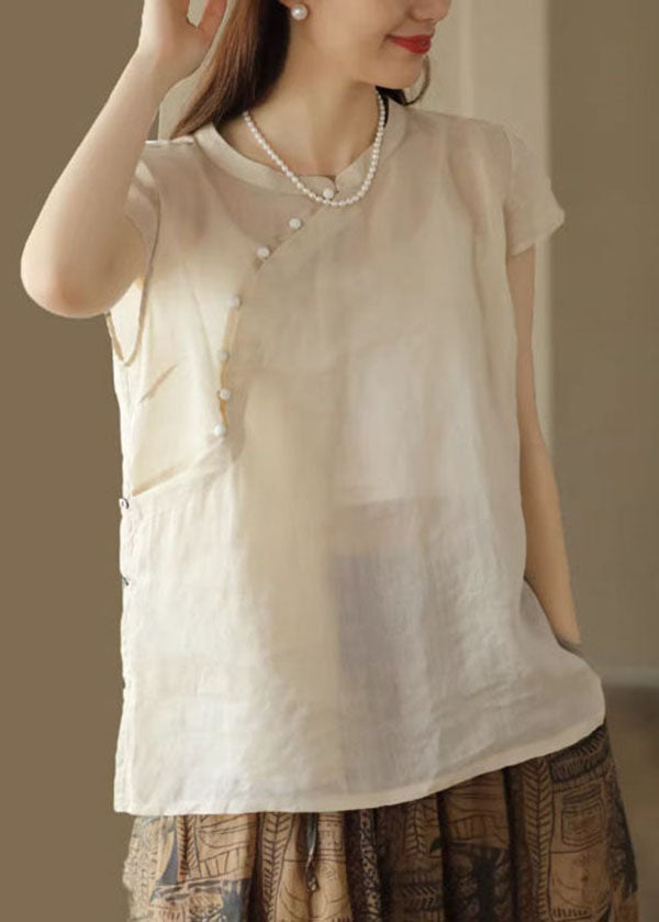 Purple Stand Collar Button Linen Shirts Summer