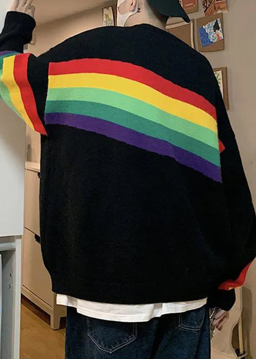 New Black Striped Cozy Knit Sweaters Winter