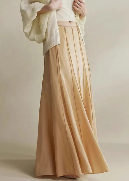 Brown Patchwork Silk Cotton Maxi Skirts High Waist