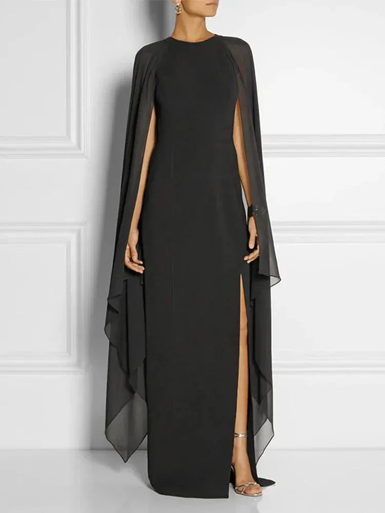 Thigh Split Hem Cloak Sleeve Maxi Dress