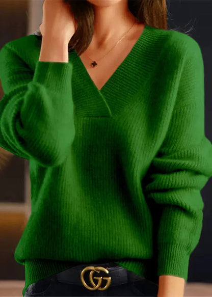 New Simple Grey V Neck Thick Cozy Knit Pullover Fall