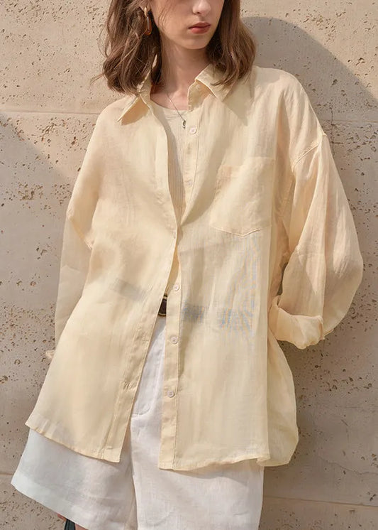 Apricot Peter Pan Collar Linen Thin Shirts Tops Summer