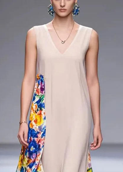 Apricot Asymmetrical Patchwork Chiffon Maxi Dresses Summer