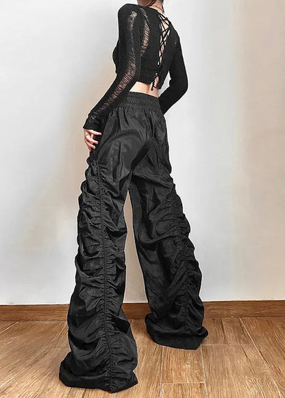 Style Black Cinched High Waisted Pants Summer