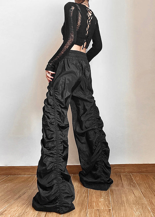 Style Black Cinched High Waisted Pants Summer