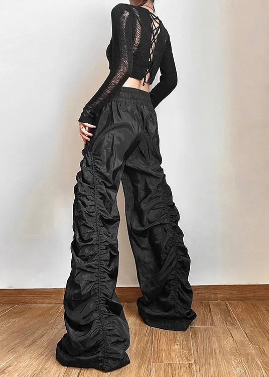 Style Black Cinched High Waisted Pants Summer