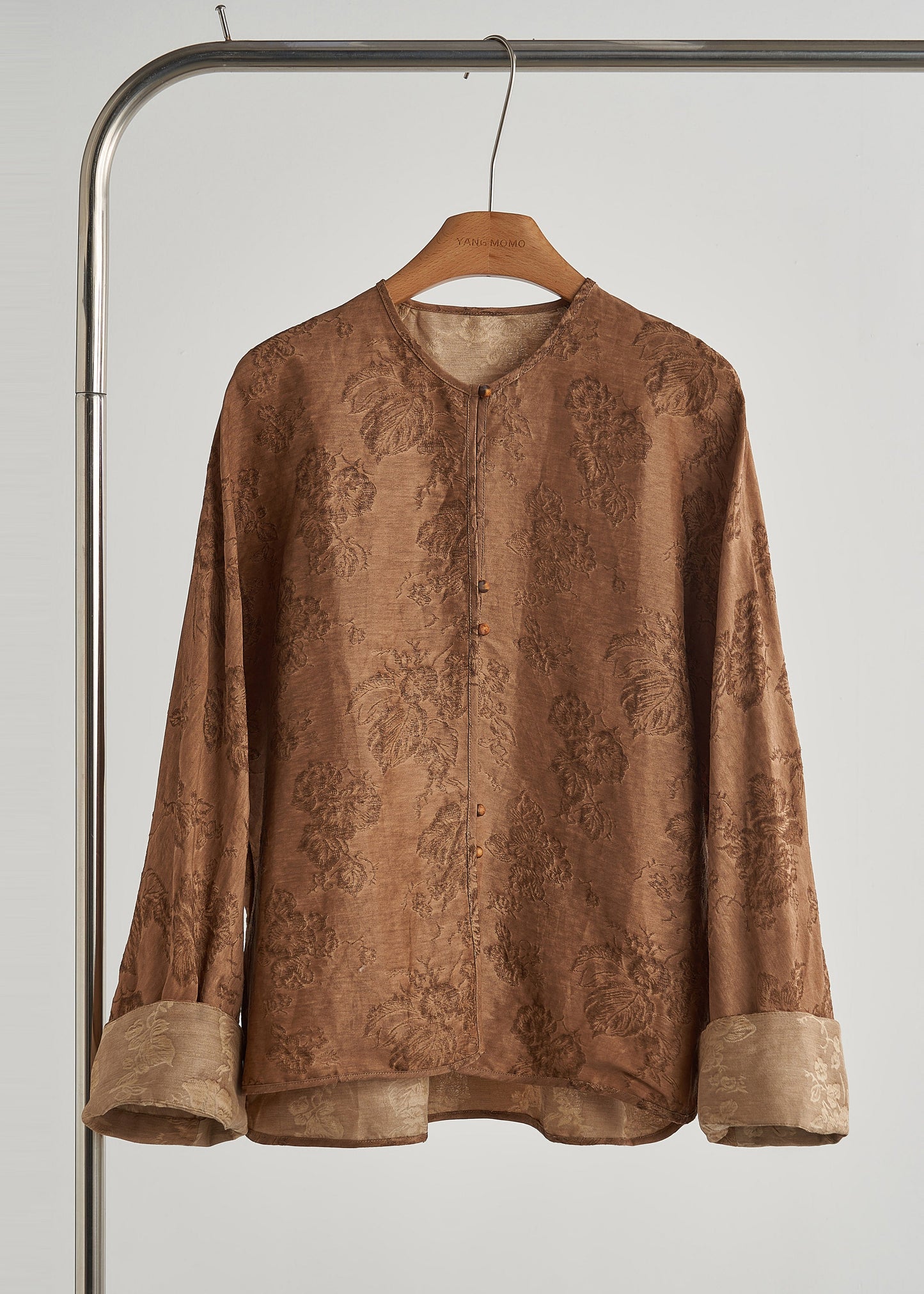 Brown Oversized Jacquard Silk Coat Outwear Fall