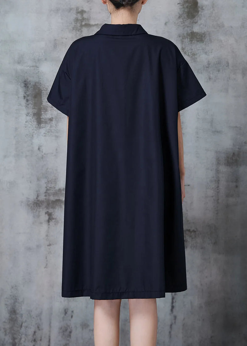 Simple Black Oversized Go Print Cotton Shirt Dress Fall