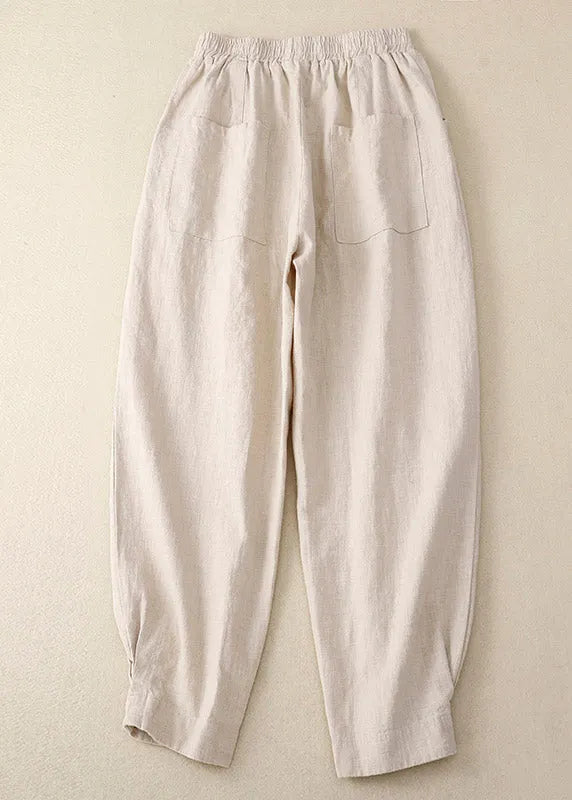 Yellow Patchwork Elastic Waist Linen Wide Leg Pants Summer