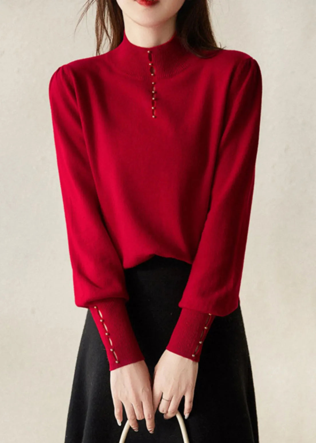 New Red Hollow Out Wool Knit Sweater Spring