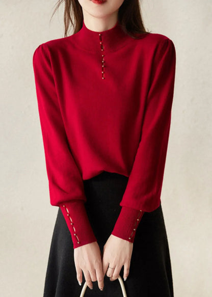 New Red Hollow Out Wool Knit Sweater Spring
