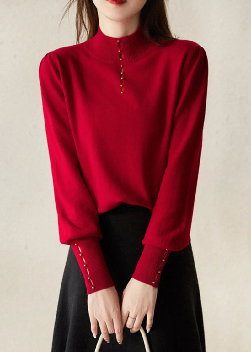 New Red Hollow Out Wool Knit Sweater Spring