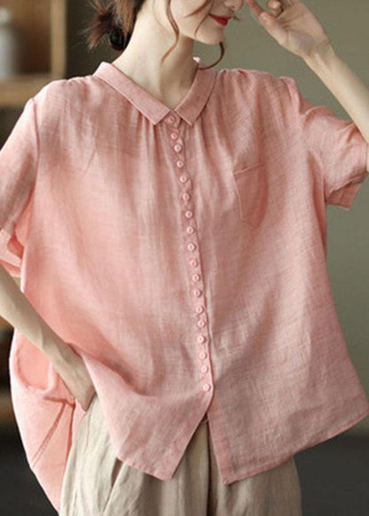 Print4 Peter Pan Collar Pockets Patchwork Ramie Cardigan