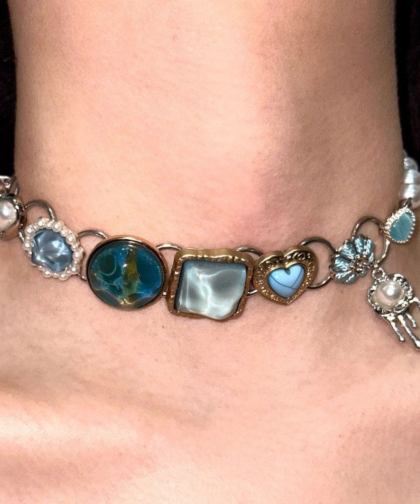 Rainbow Stainless Steel Pearl Collar Necklace