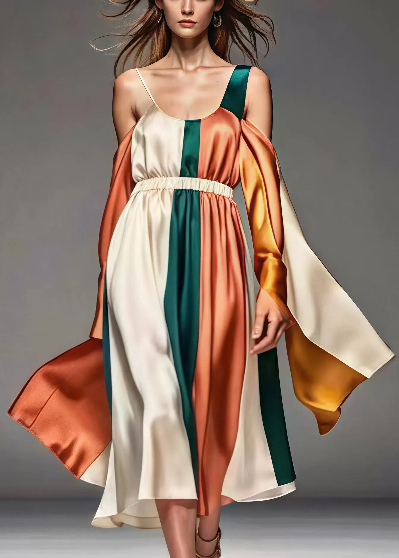 Organic Colorblock Asymmetrical Patchwork Silk Robe Dresses Summer