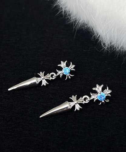 Fine Silk Sterling Silver Alloy Zircon Cross Stud Earrings