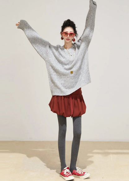 Grey Cozy Knit Sweater Tops Oversized Winter