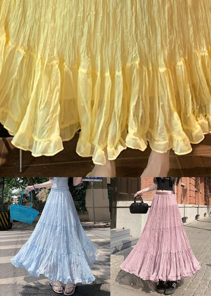 Pink Tulle Pleated Skirt Elastic Waist