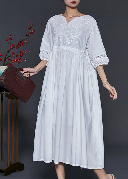 White Embroidered Cotton Cinched Dress Summer