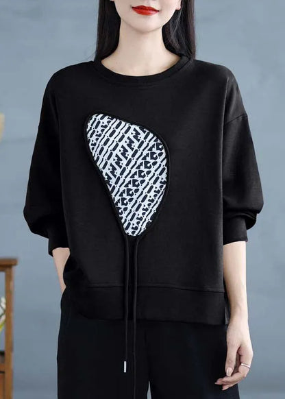 Black Tasseled Cotton Sweatshirts Top Spring