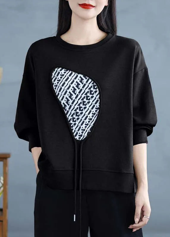 Black Tasseled Cotton Sweatshirts Top Spring