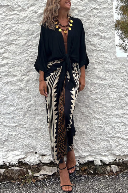Astra Print High Waist Ruched Wrap Maxi Skirt