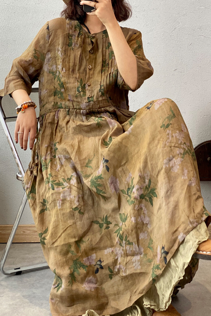Summer Print Dress Ramie Maxi Dress