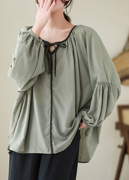 Green Low High Design Ramie Tops Spring
