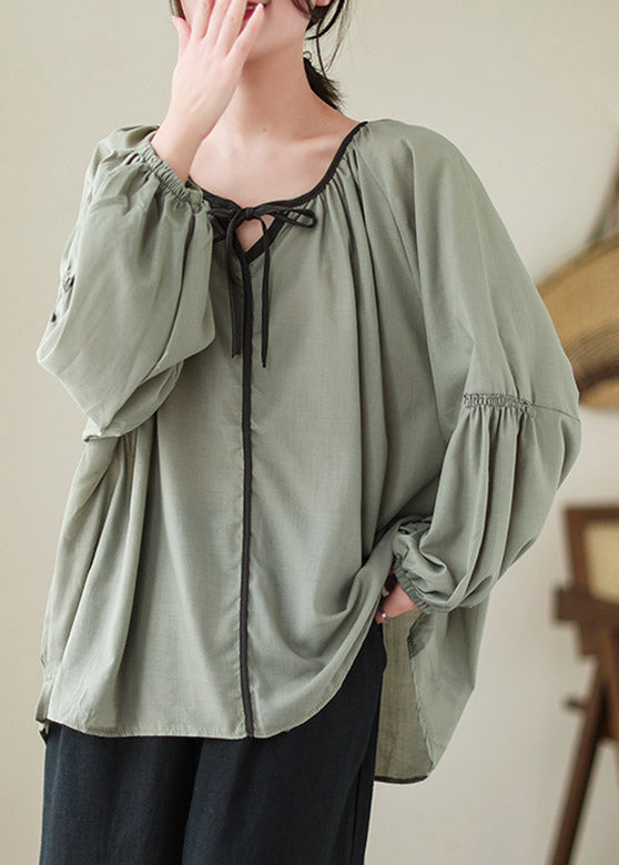 Green Low High Design Ramie Tops Spring
