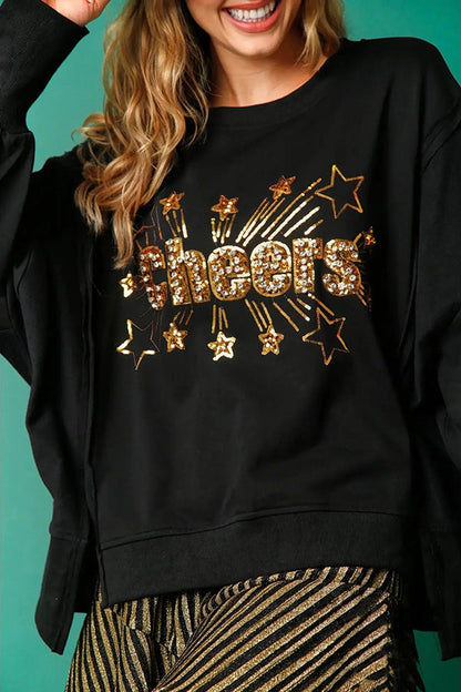 Christmas Sequin Casual Crew Neck Long-Sleeve Sweatshirt