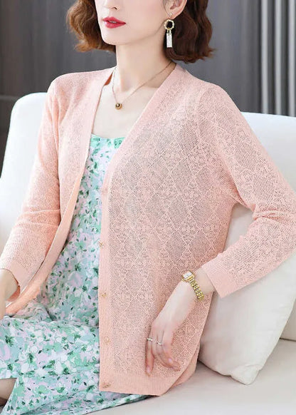 Blue V Neck Ice Silk Knit Loose Coat Fall