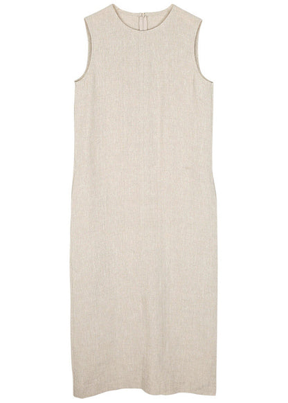 O Neck Pockets Simple Linen Long Dress Sleeveless