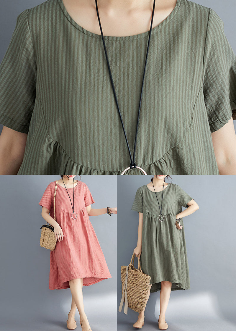 Natural Orange O-neck Cozy Long Dress Summer