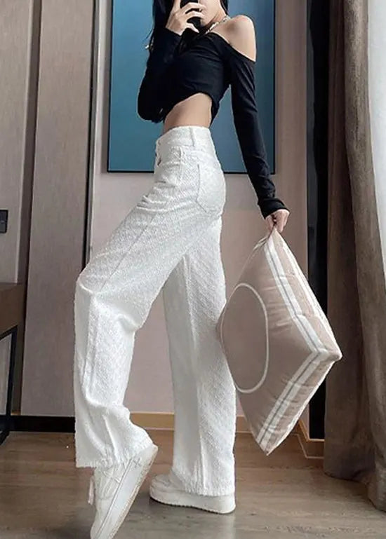 White Pockets High Waist Denim Pants Spring