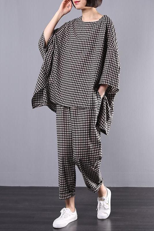 Limited Stock- Cotton Linen Plaid Retro Blouse and Pants