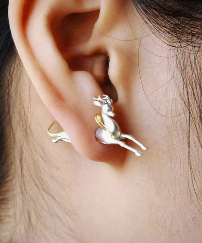 Art Gold Streamers Dunhuang Little Deer Gold Plated Single Stud Earrings