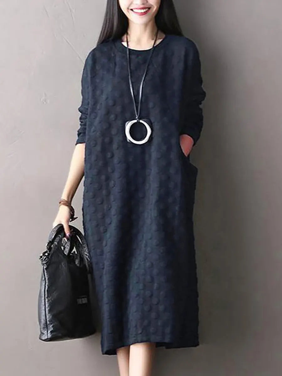 Polka Dot Stretch Cotton Long Sleeve Dress