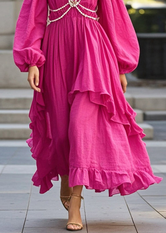 Diy Rose Ruffled Chain Linked Cotton Party Dress Fall