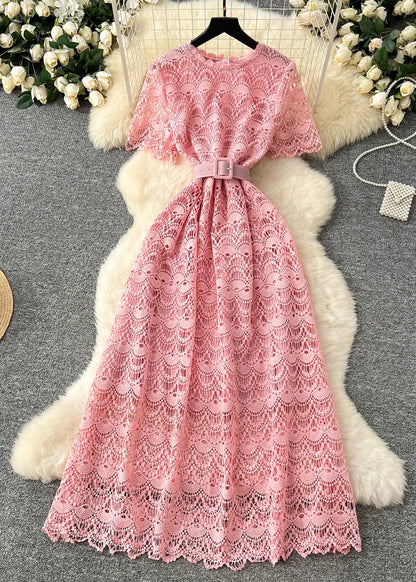 Pink Tie Waist Lace Party Dress Summer