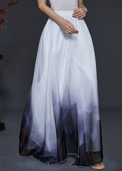 Gradient Color Ink and Wash Print Layered Chiffon Pants Skirts Summer