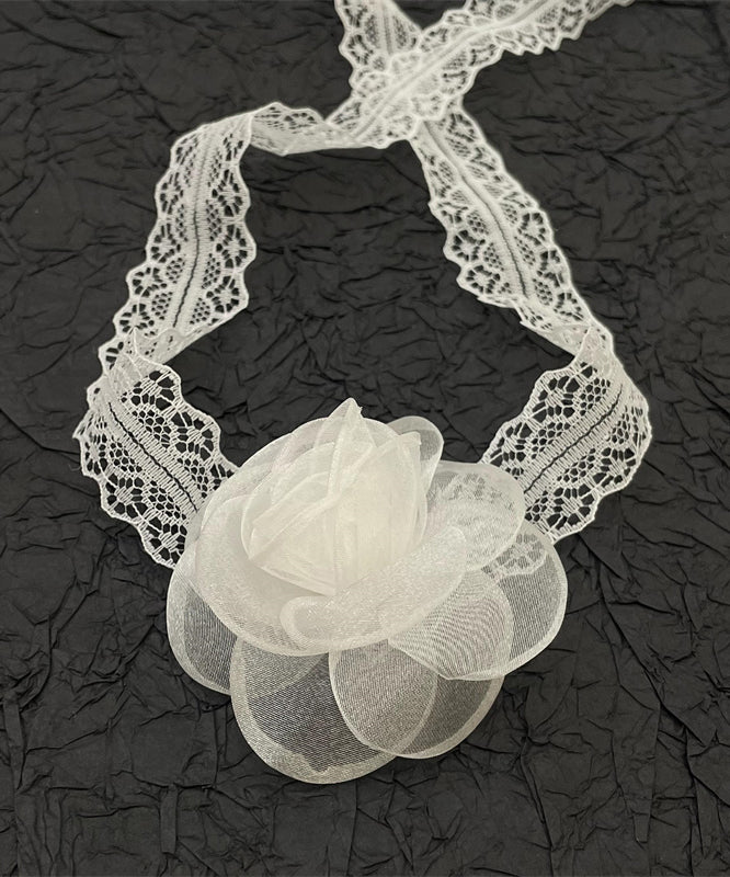 Diy White Lace Rose Hollowed Out Necklace