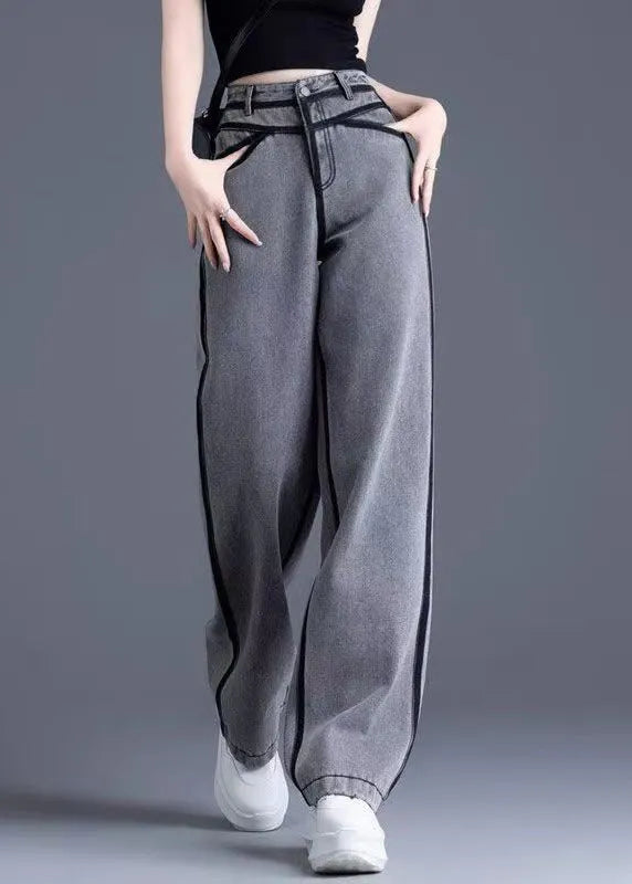 Grey Pockets High Waist Warm Fleece Pants Spring