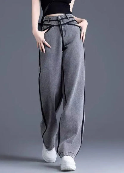 Grey Pockets High Waist Warm Fleece Pants Spring