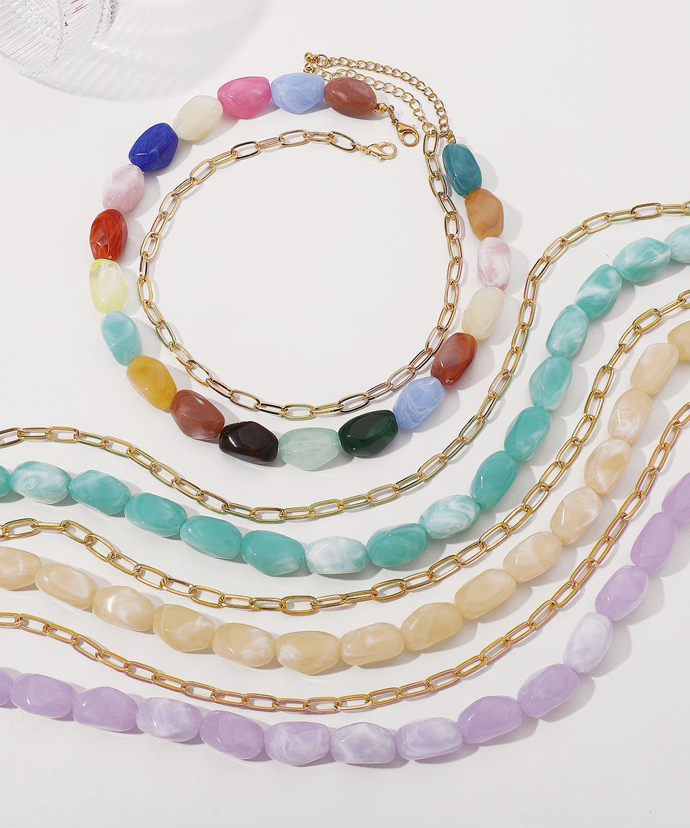 Rainbow Alloy Resin Beading Double-layer Gratuated Bead Necklace